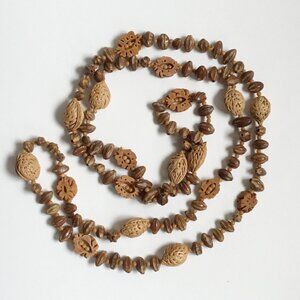 Vintage Mix Nut Walnut and Seed Bead Chunky Statement Layering Necklace